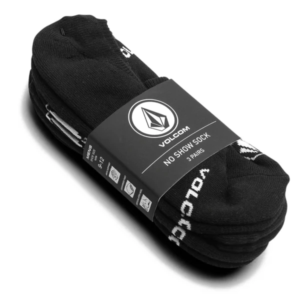 Volcom Stone 3 Pack No Show zokni, fekete színben, alacsony titok stílus, három pár csomagban.