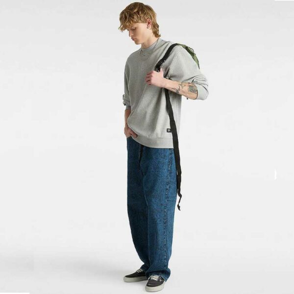 Vans Original Standard Loose szürke pulóver, bő szabással és minimál Vans logóval.