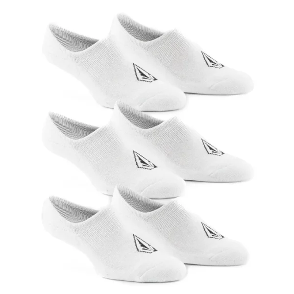 Volcom Stone 3 Pack No Show zokni, fehér szín, alacsony titok stílus, három pár csomagban.