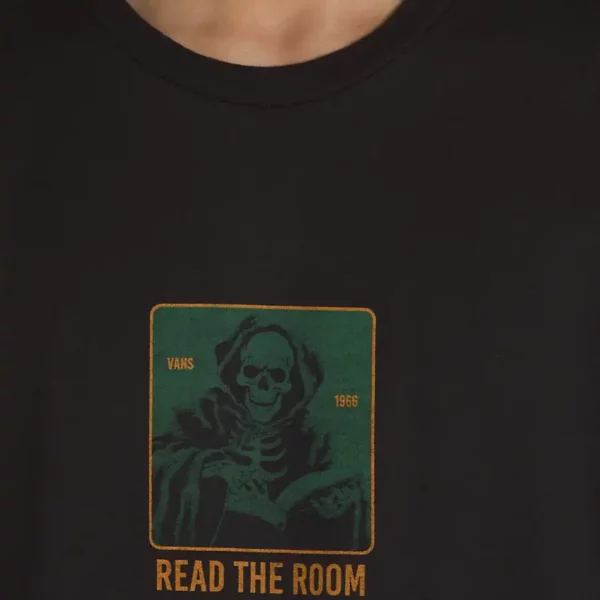 Vans Read The Room fekete póló csontvázas grafikával, 100% pamutból