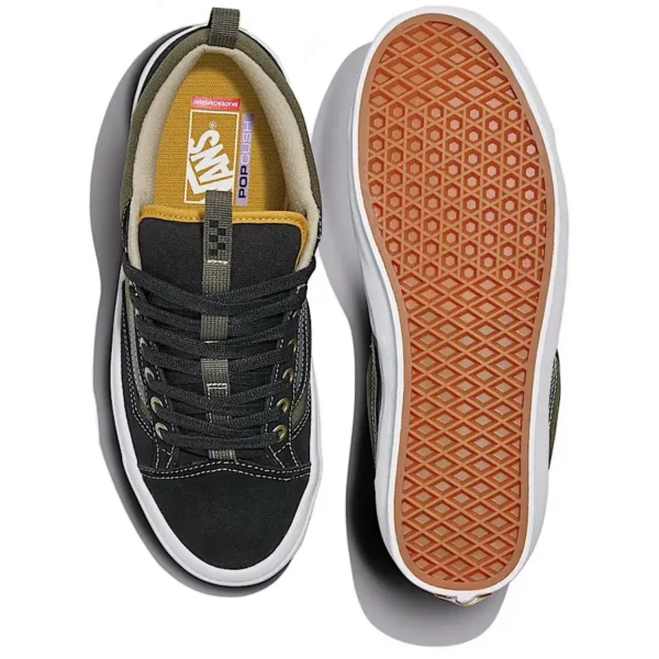 Vans Skate Old Skool 36+ fekete és zöld színű gördeszkás cipő – ikonikus stílus modern frissítésekkel.