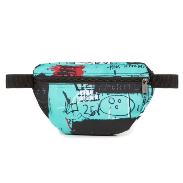 Eastpak x Jean-Michel Basquiat Springer övtáska, fekete alapon színes grafikai elemekkel