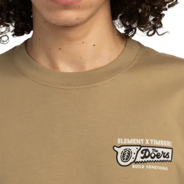 Element Timber Icon póló khaki színben - organikus pamut, egyedi grafika elől és hátul, kényelmes viselet.