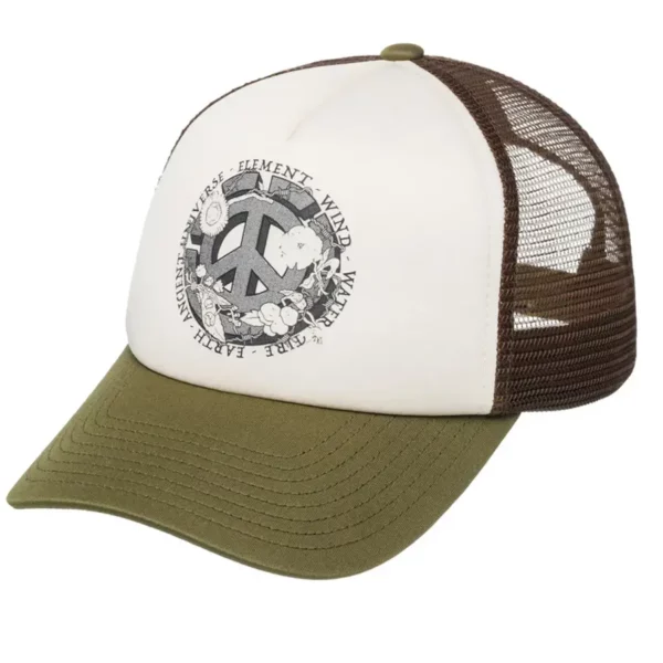 Element Yield trucker sapka hajlított simlivel, poliészter anyagból, nagy Element logóval és állítható csatos kialakítással.barna, khaki,oliva színben.