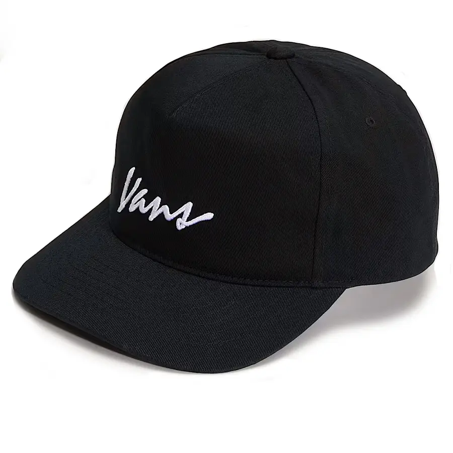Vans Classic Script Snapback sapka – fekete, hímzett logóval és állítható snapback pánttal.