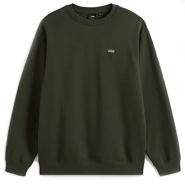 Vans Left Chest pulóver hosszú ujjú, kerek nyakú, hímzett logóval sötét zöld színben