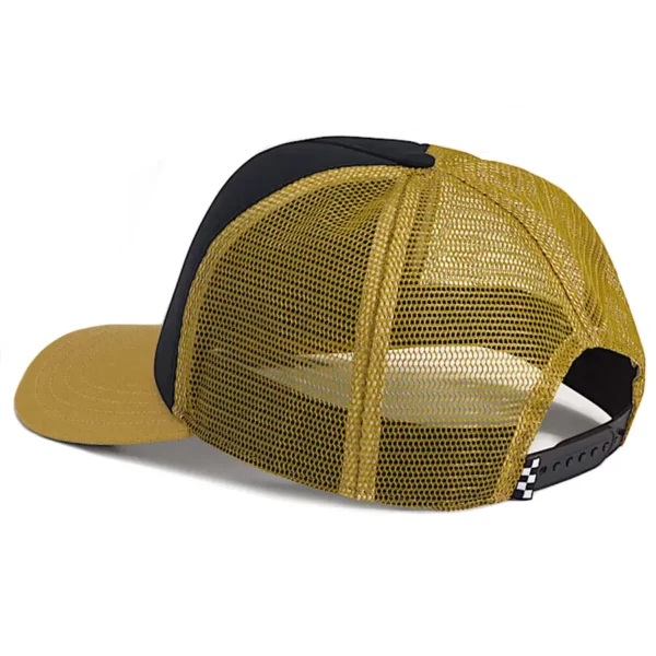 Vans Skate Flame Trucker sapka – Burnt Gold, -sárga, fekete színben. Lángmintás trucker sapka állítható pánttal.