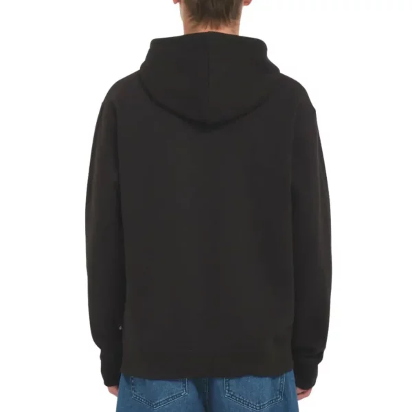 Volcom Single Stone Zip Fleece kapucnis pulóver – fekete, cipzáras, hímzett logóval és kenguruzsebbel.