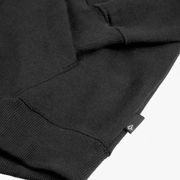 Volcom Single Stone Zip Fleece kapucnis pulóver – fekete, cipzáras, hímzett logóval és kenguruzsebbel.