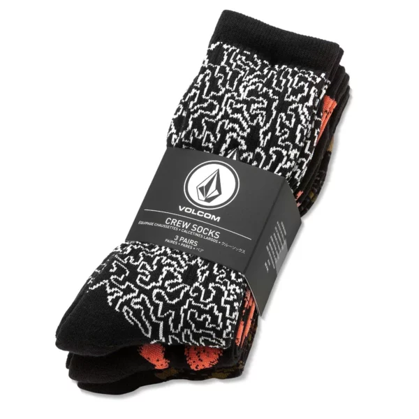 Volcom Stoney zokni black, 3 pár különböző mintájú zokni erősített szárral és talprésszel.