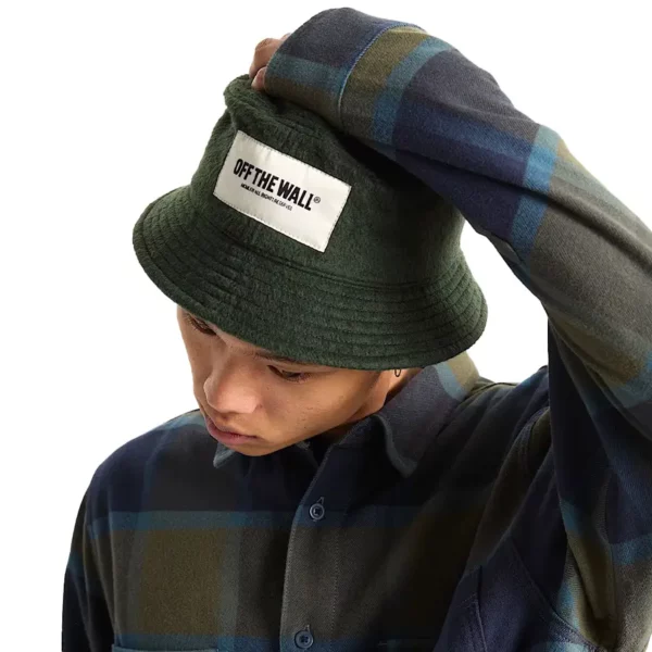 Vans Hildy Bucket kalap dried kelp sötét zöld színben, bolyhos textúrával és hímzett Vans logóval