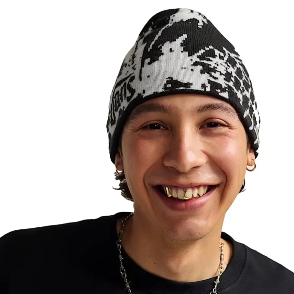 Vans Hovley beanie black- téli sapka fekete fehér pókhálós mintával