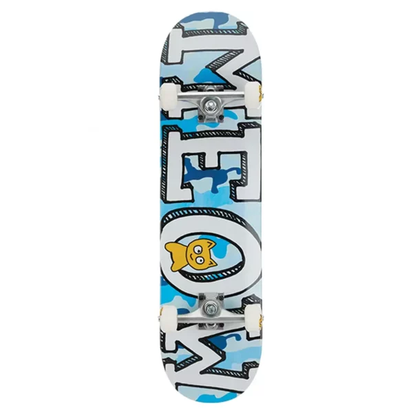 Meow Logo Camo Blue komplett gördeszka 8.0, 7 rétegű juhar lappal és 99A kerekekkel.