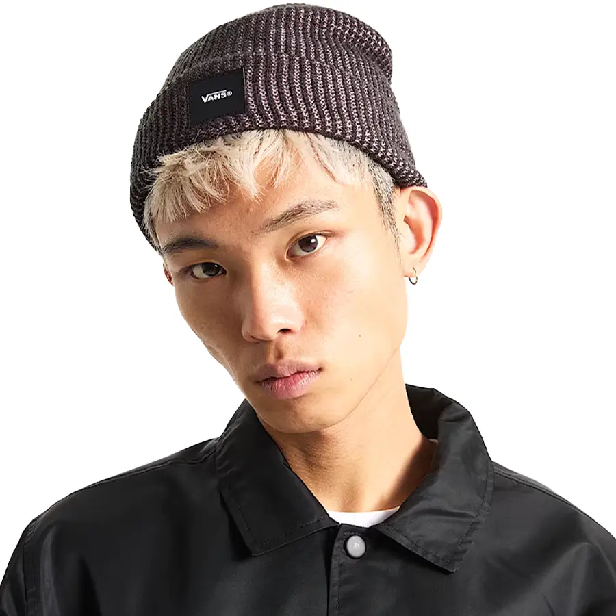 Vans Waffle Cuff téli sapka pink dawn black színben, waffle mintás kötött anyagból Vans címkével az elején.