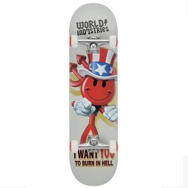 World Industries I Want You komplett gördeszka 8.25, 52 mm kerekekkel és ABEC–7 csapágyakkal.